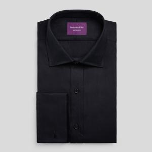 Black Royal Herringbone Men's Shirt Available in Four Fits (RHK)