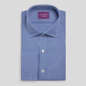 Navy Gingham Check Poplin Men's Shirt Available in Four Fits (GCN)