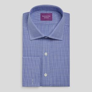Navy Prince of Wales Check Poplin Men's Shirt Available in Four Fits (PWN)