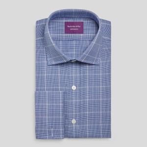 Navy Overcheck Prince of Wales Check Twill Men's Shirt Available in Four Fits (PVN)