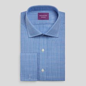 Blue Prince of Wales Check Twill Men's Shirt Available in Four Fits (PTB)