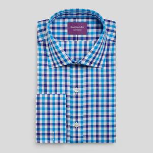 Aqua Murrayfield Check Royal Oxford Men's Shirt Available in Four Fits (MDA)