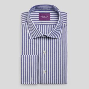 Navy Bengal Oxford Stripe Men's Shirt Available in Four Fits (BON)