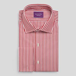 Red Bengal Stripe Poplin Men's Court Tunic Shirt Available in Four Fits (BGR)