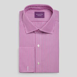 Magenta Mayfair Stripe Poplin Men's Court Tunic Shirt Available in Four Fits (MSM)
