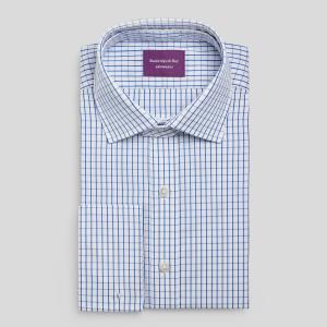 Blue Piccadilly Check Poplin Men's Court Tunic Shirt Available in Four Fits (PCB)